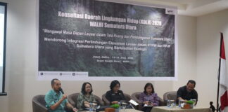 Fahrur Roni Hasibuan dari Bapperida Sumut menjadi salah satu narasumber dalam diskusi publik bertajuk Mendorong Integrasi Perlindungan Ekosistem Leuser dalam RTRW dan RPJP Sumatera Utara yang Berkeadilan Ekologis di Medan, Jumat (12/6/2026). Forum ini membahas pentingnya perlindungan Leuser sebagai penyangga kehidupan dan pembangunan berkelanjutan di Sumatera Utara.