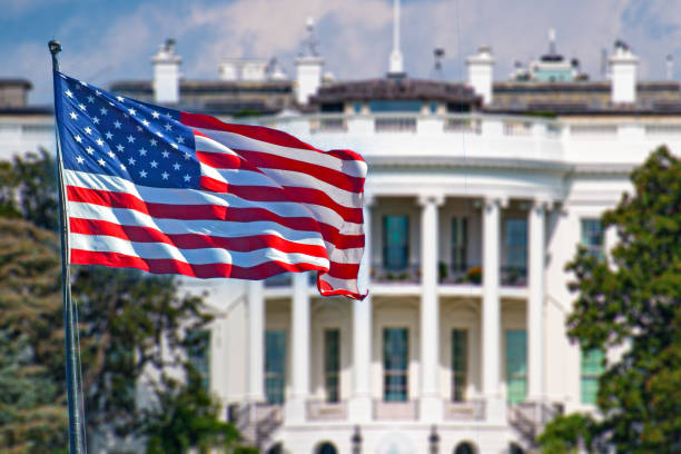 American Flag in front of the White House